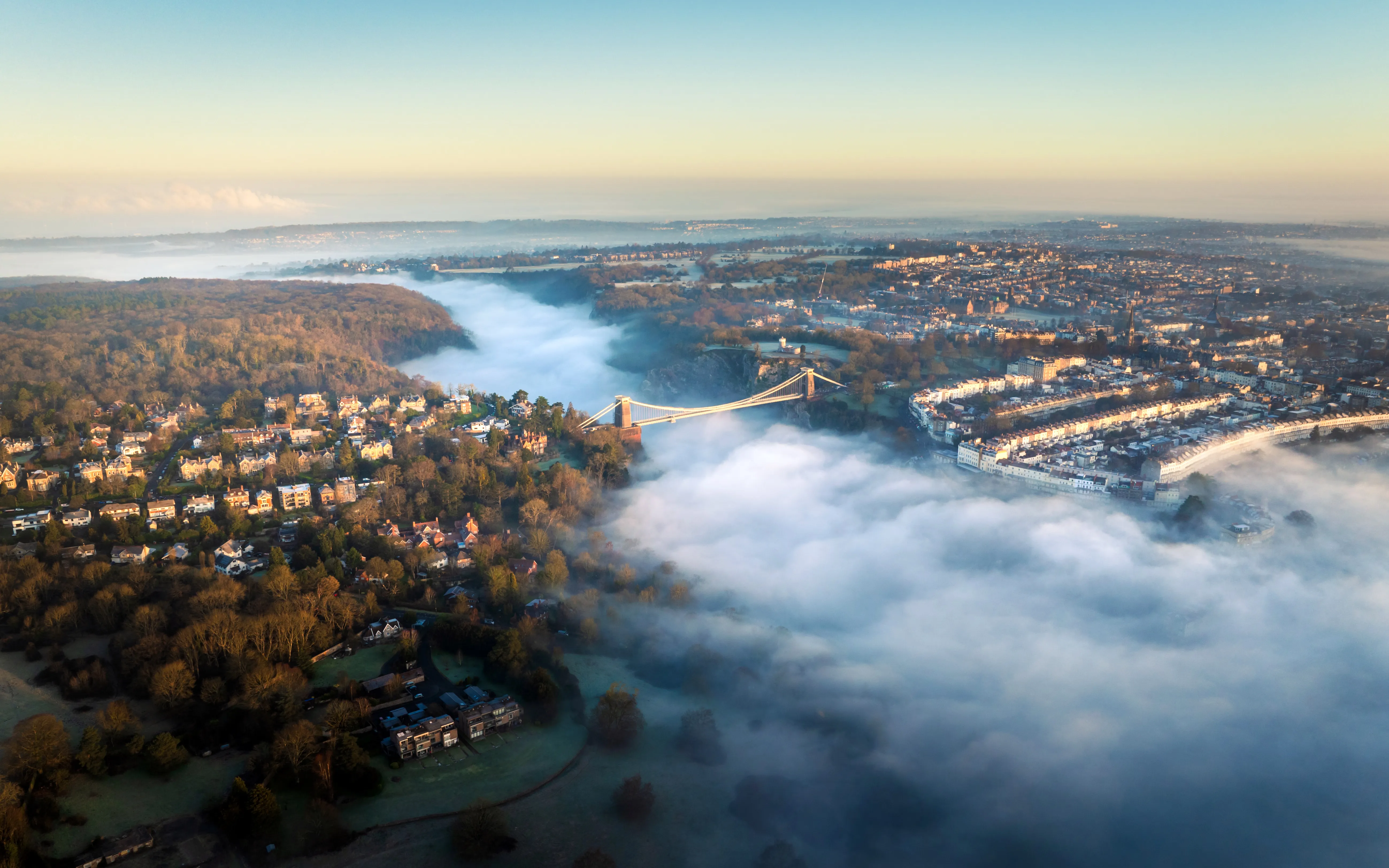 Bristol suspension bridge in morning mist